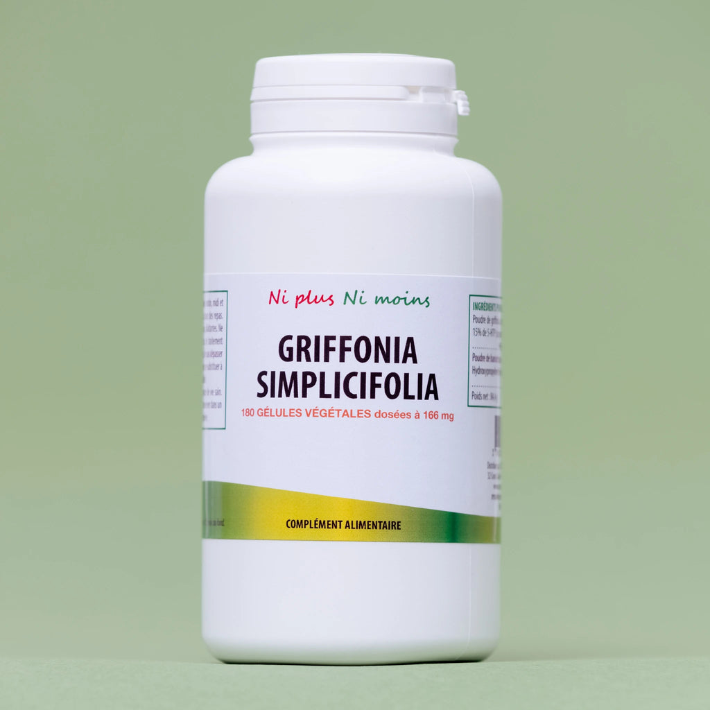 Flacon sans filtre de notre Griffonia simplicifolia titré 5-HTP Atout Santé Nature