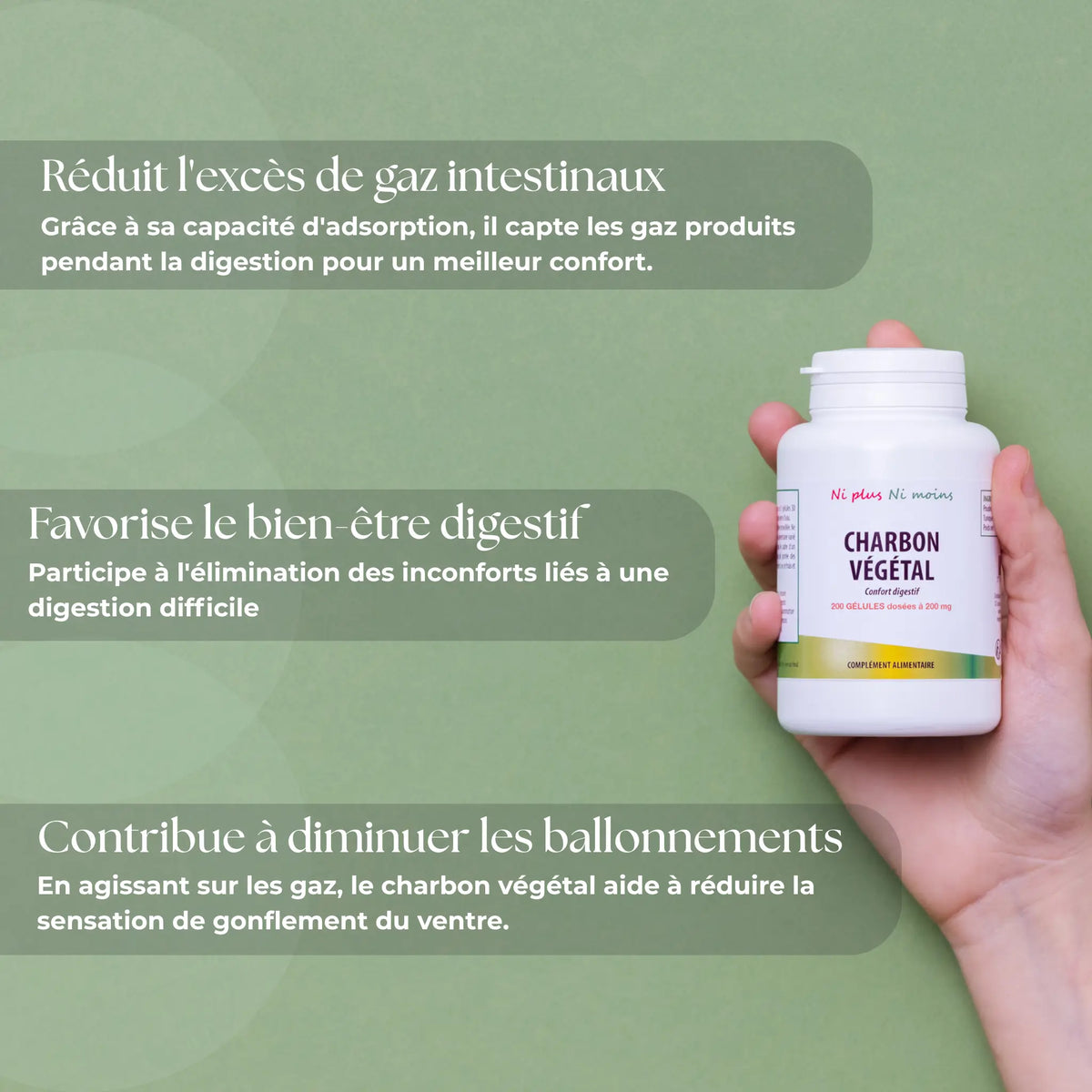 Charbon végétal activé - 200 gélules à 200 mg