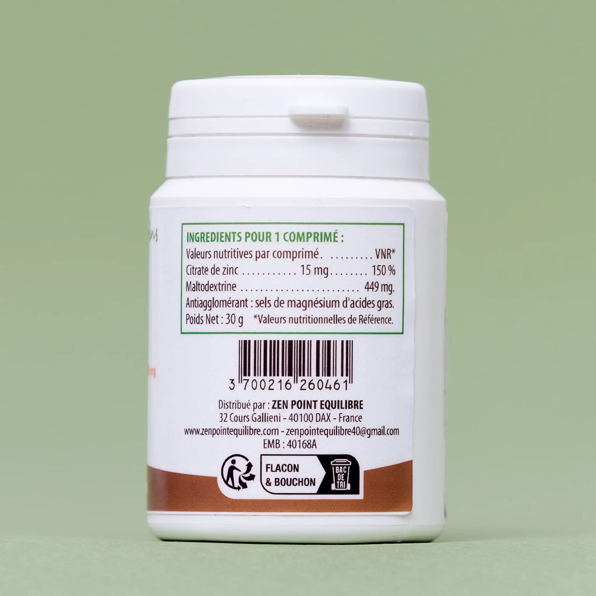 Citrate de Zinc - 60 comprimés à 15 mg