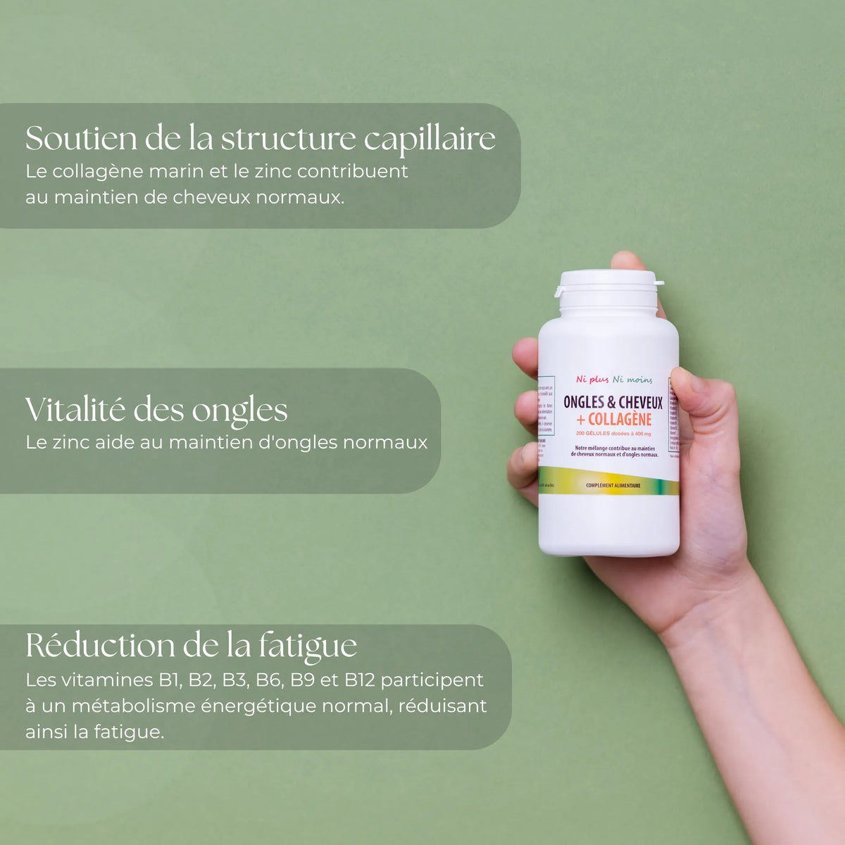 Ongles et cheveux + collagène - 200 gélules 400mg