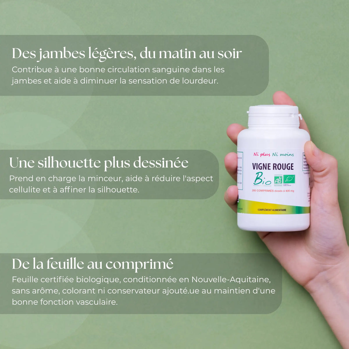 Benefices Vigne rouge bio Atout Santé Nature 200 comprimés 400 mg jambes légères