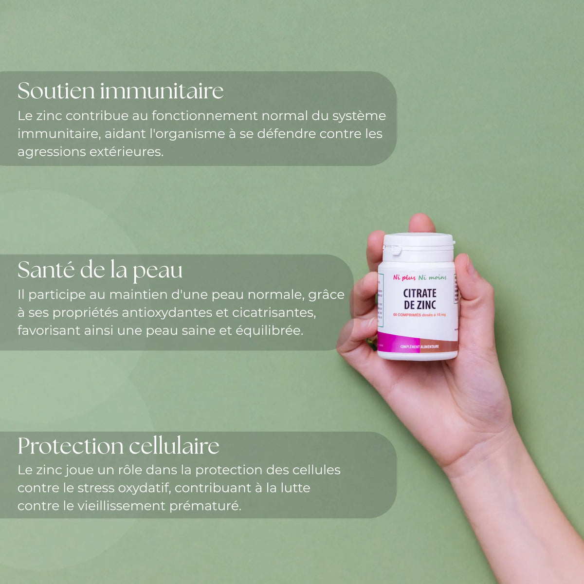 Citrate de Zinc - 60 comprimés à 15 mg