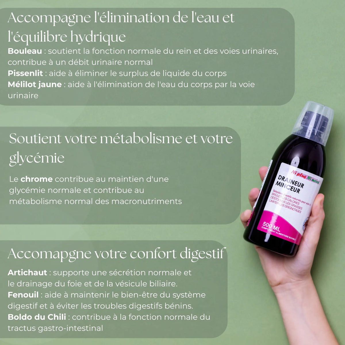 Les benefices du draineur minceur solution buvable 500 ml Atout Santé Nature