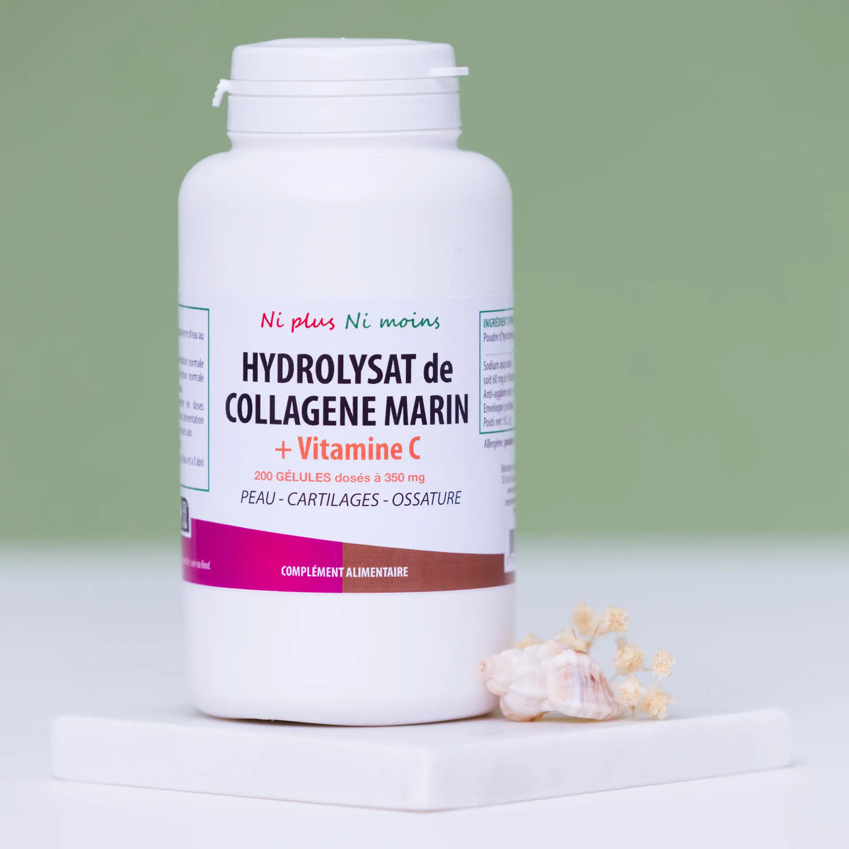 Hydrolysat de collagène marin + Vitamine C - 200 gélules à 350mg
