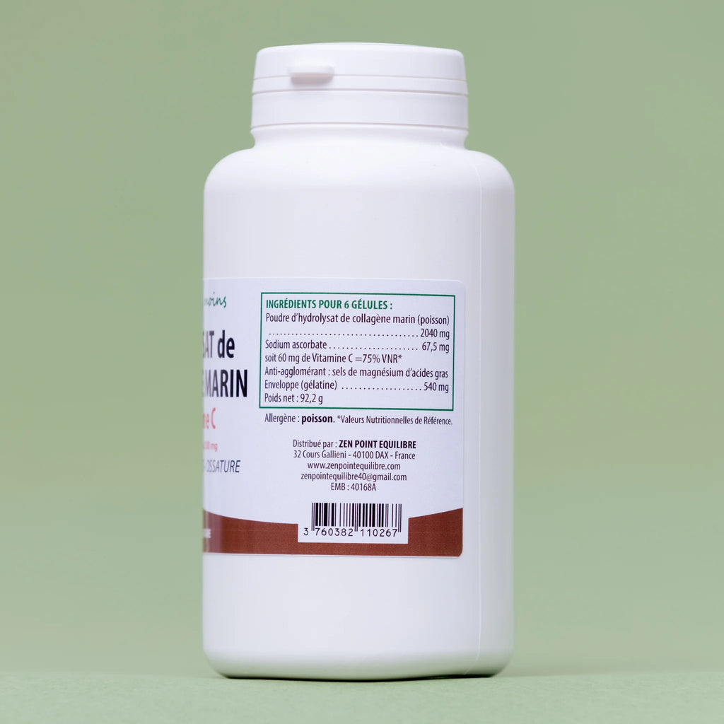 Hydrolysat de collagène marin + Vitamine C - 200 gélules à 350mg