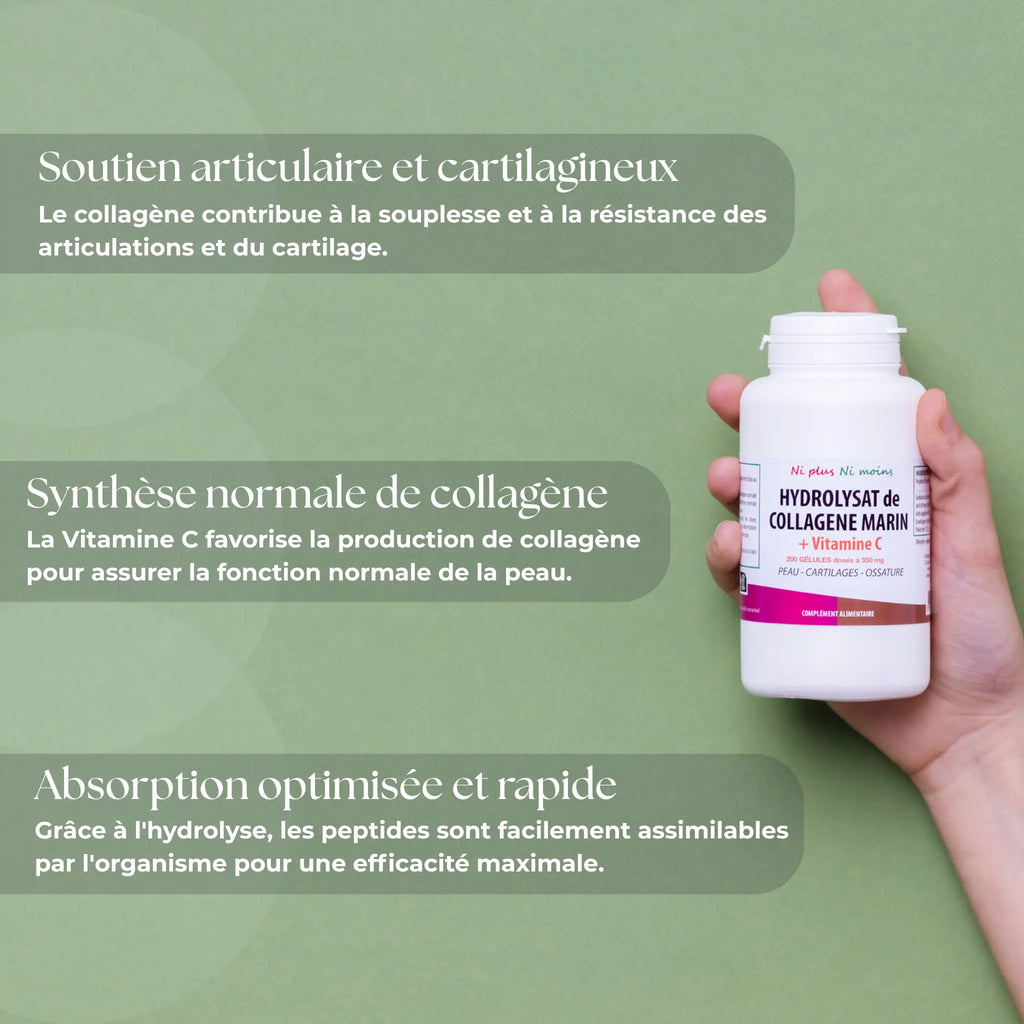 Hydrolysat de collagène marin + Vitamine C - 200 gélules à 350mg