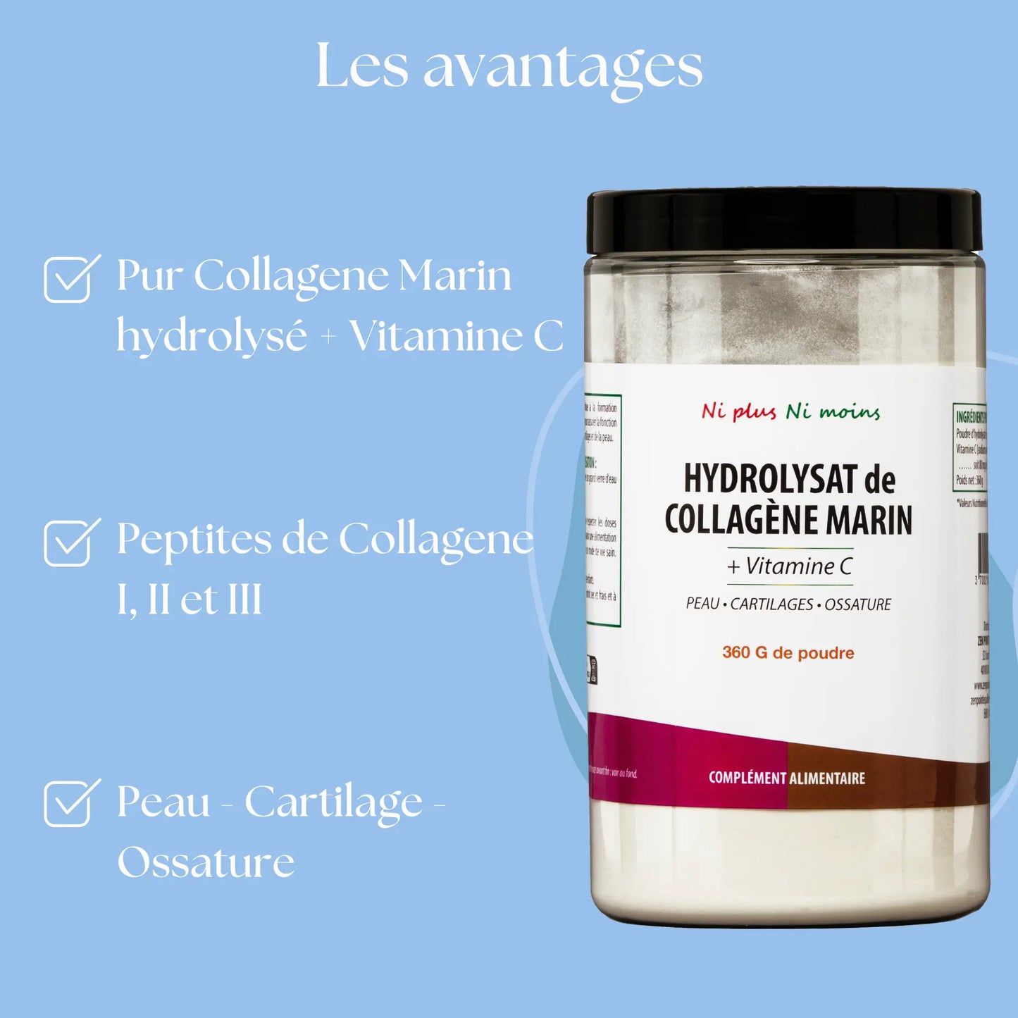 Le meilleur hydrolysât de collagene marin associé à de la vitamine C pour votre peau, votre cartilage et votre ossature