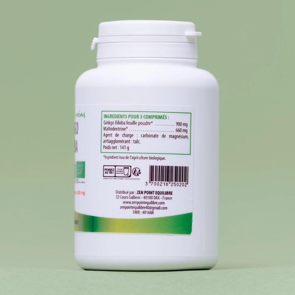 Presentation des ingrédients de notre Ginkgo Biloba Bio Atout Santé Nature