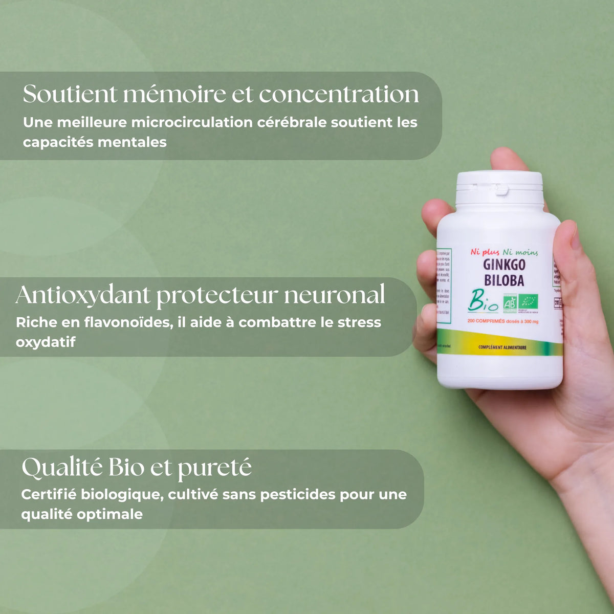 Ginkgo Biloba Bio - 200 comprimés à 300 mg