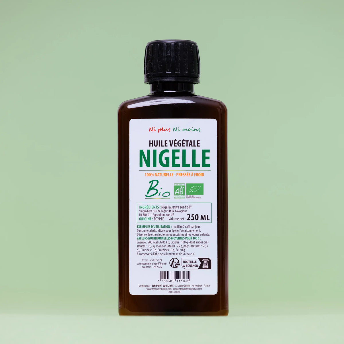 Huile végétale de Nigelle Bio - Bouteille de 250 ml