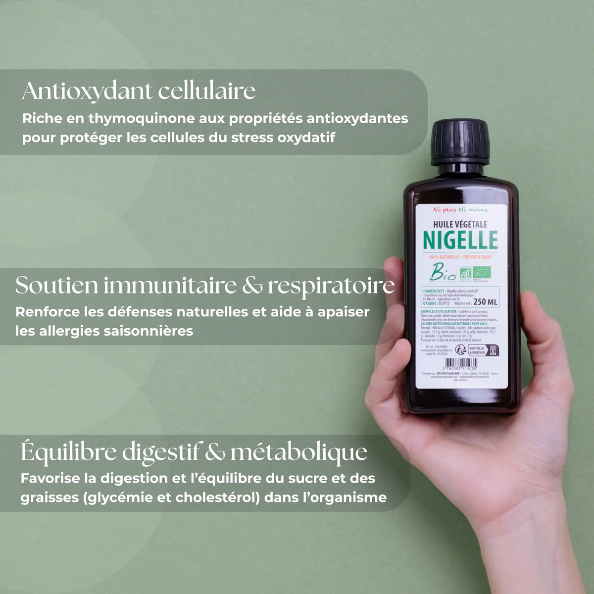 Huile végétale de Nigelle Bio - Bouteille de 250 ml