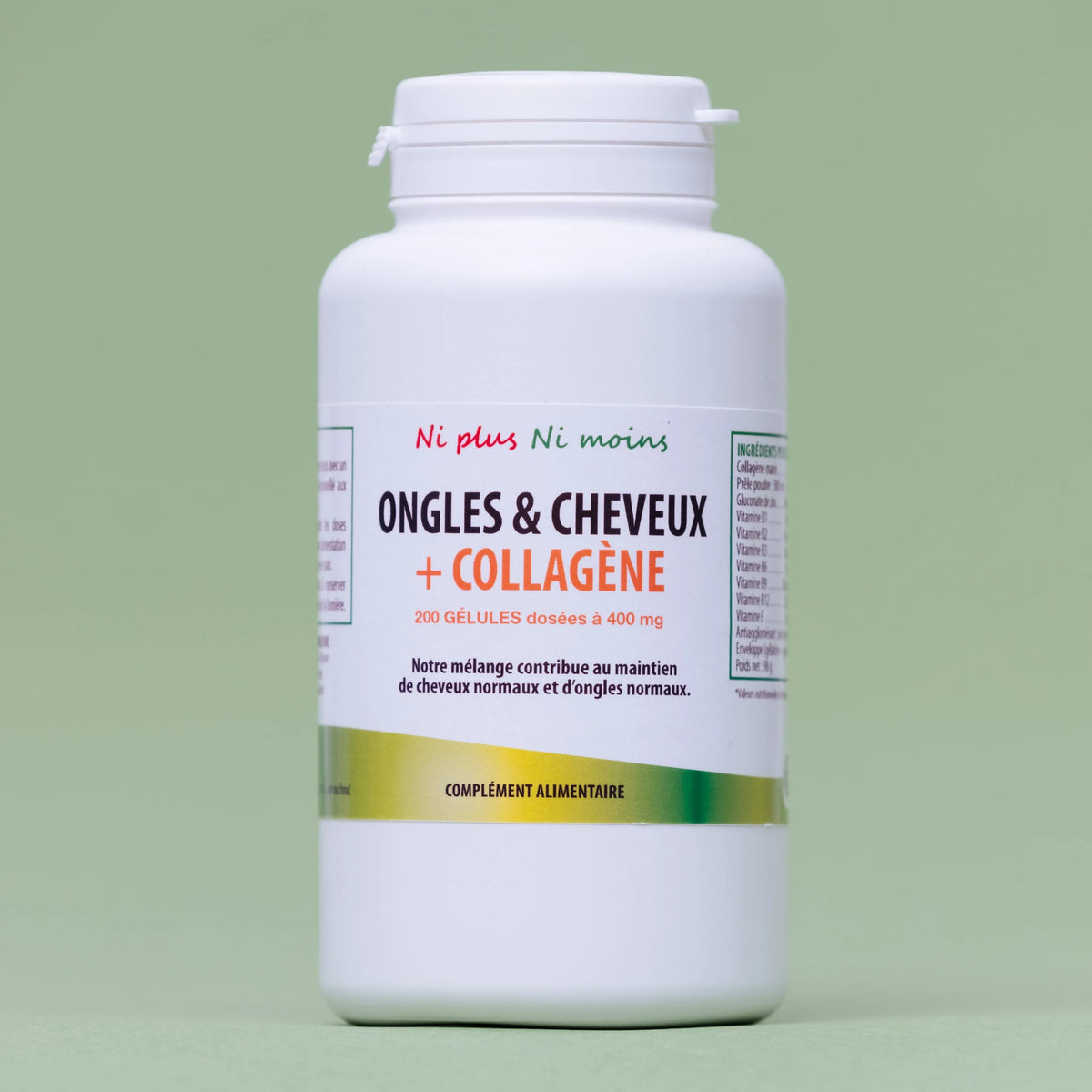 Ongles et cheveux + collagène - 200 gélules 400mg