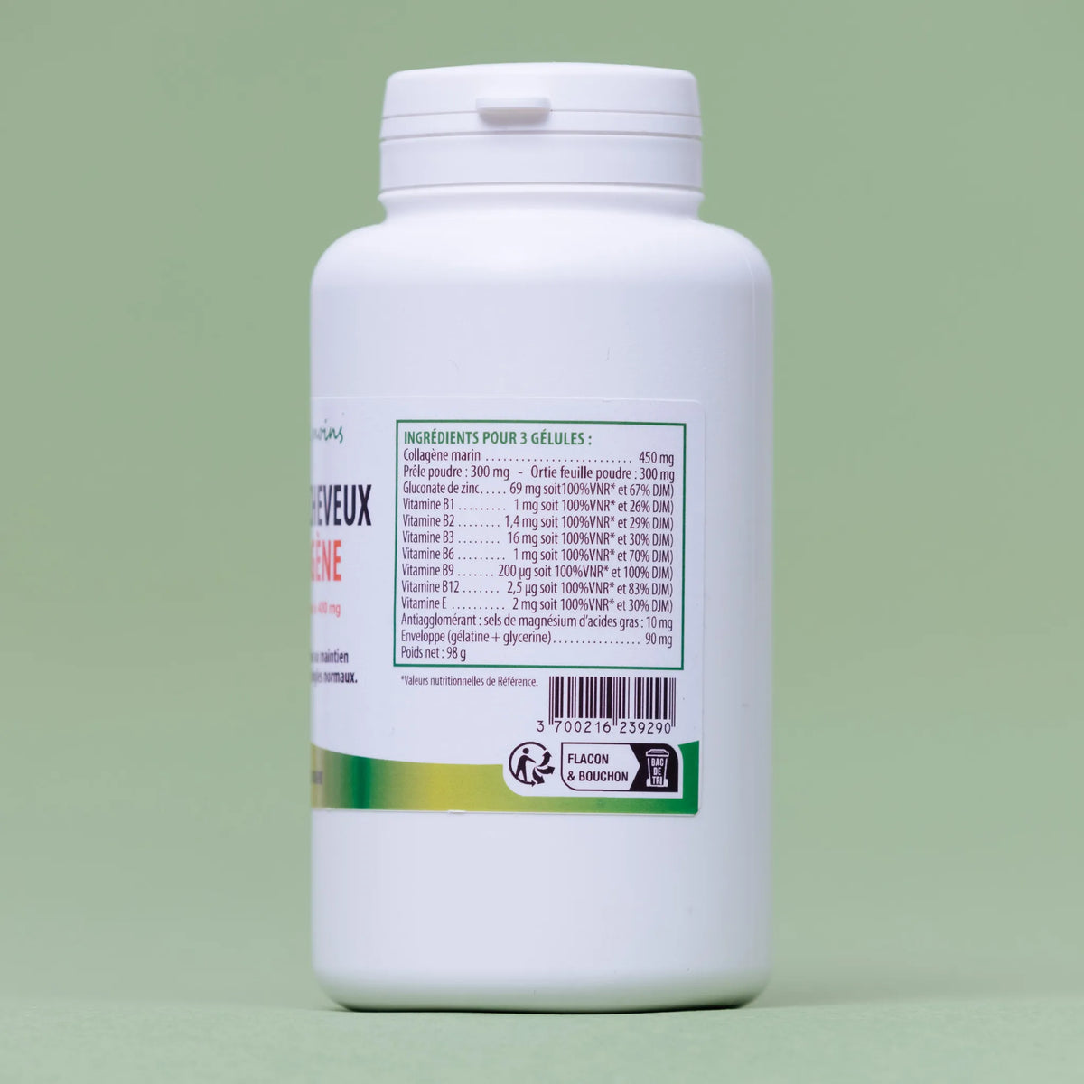 Ongles et cheveux + collagène - 200 gélules 400mg