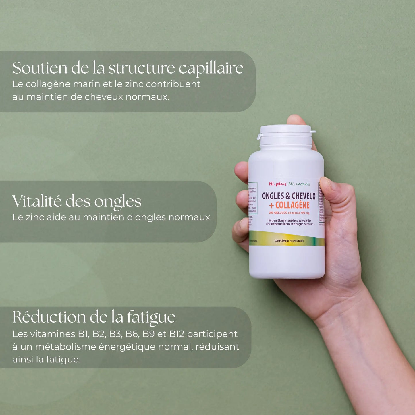 Ongles et cheveux + collagène - 200 gélules 400mg