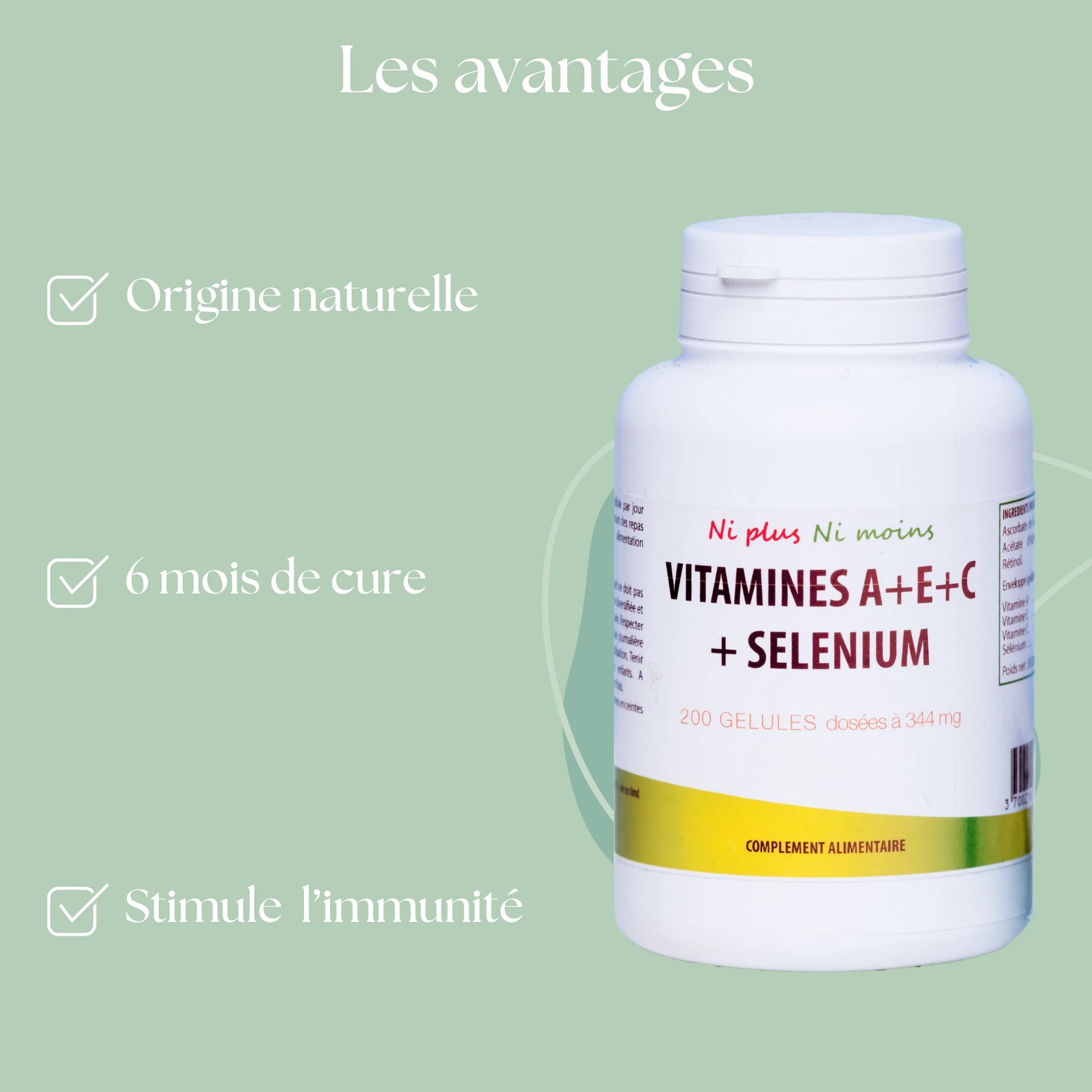 Découvrez le complexe d'origine naturelle et les bienfaits des vitamines AEC + selenium distribué par atout santé nature, spécialiste des compléments alimentaires à base de plantes bio et non bio.