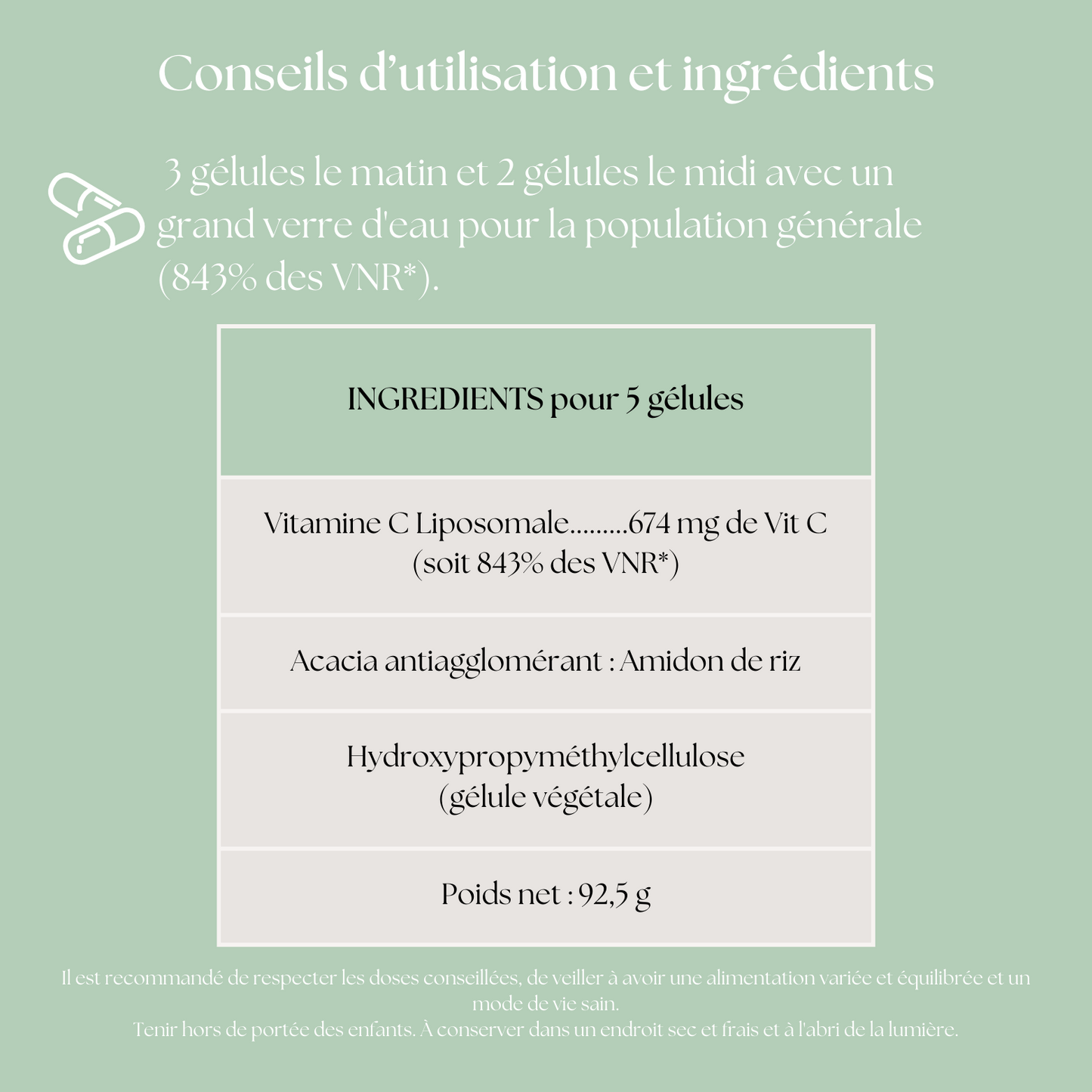 Ingrédients Vitamine C Liposomale" - Mélange de qualité pour une nutrition complète