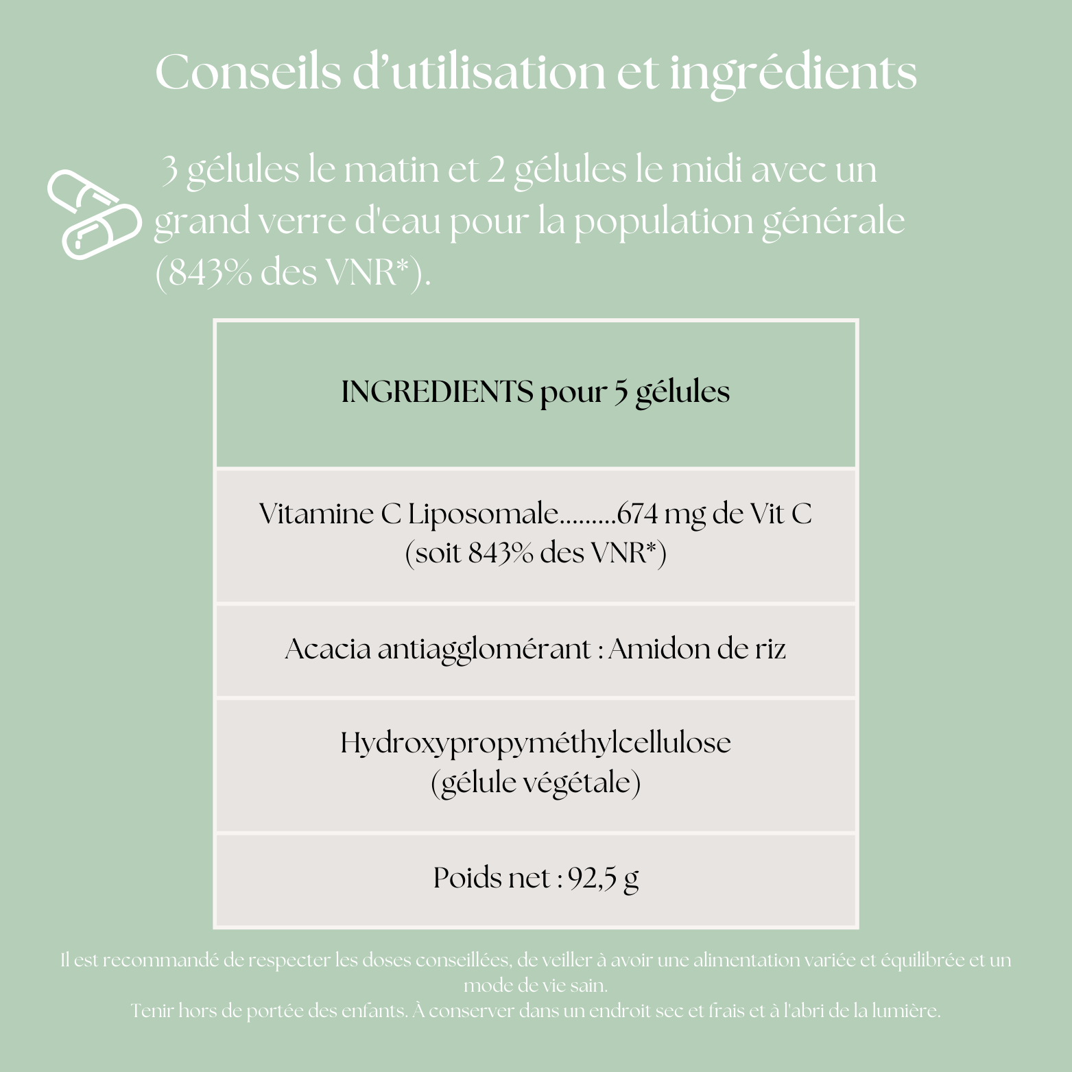 Ingrédients Vitamine C Liposomale" - Mélange de qualité pour une nutrition complète