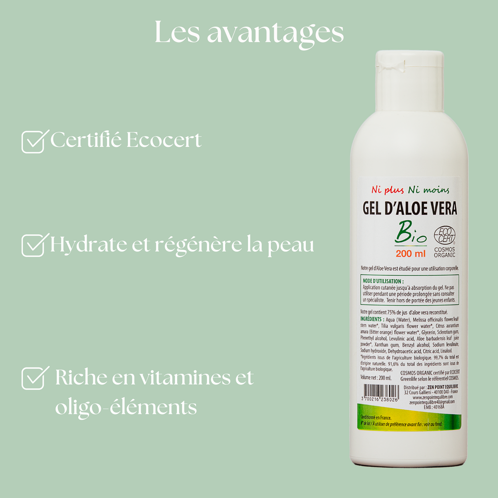 Découvrez les avantages de notre gel d'ale vera bio pour une peau hydratée et régénérée, riche en vitamines et en oligo-éléments, certifié ecocert, par atout santé nature