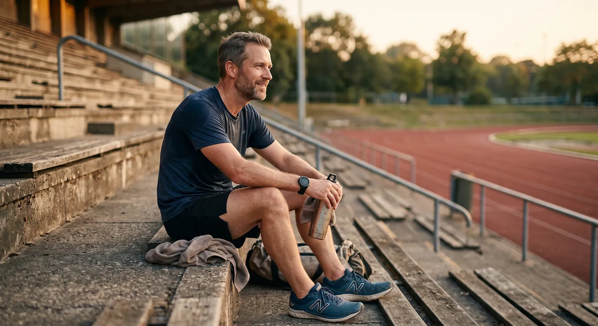 homme actif après le sport dans une lumière chaude et naturelle Image